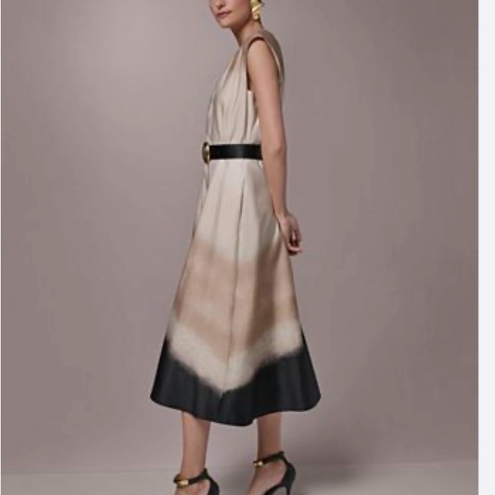 Donna Karan New York Women’s Cream & Black Midi Dress with Belt - Picture 1 of 12
